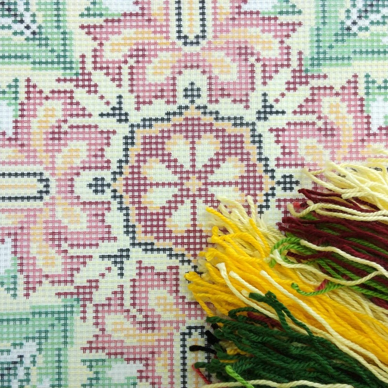Brvsk Ornamental Needlepoint Kit for Adults and Beginners â€” Kaleidoscope of Flowers 16â€³â€‰Ã—â€‰16â€³ with Clear, Precise Printed Design on Cotton Canvas; Includes 2 Needles, Yarn, and Easy-Read Chart - Image 2